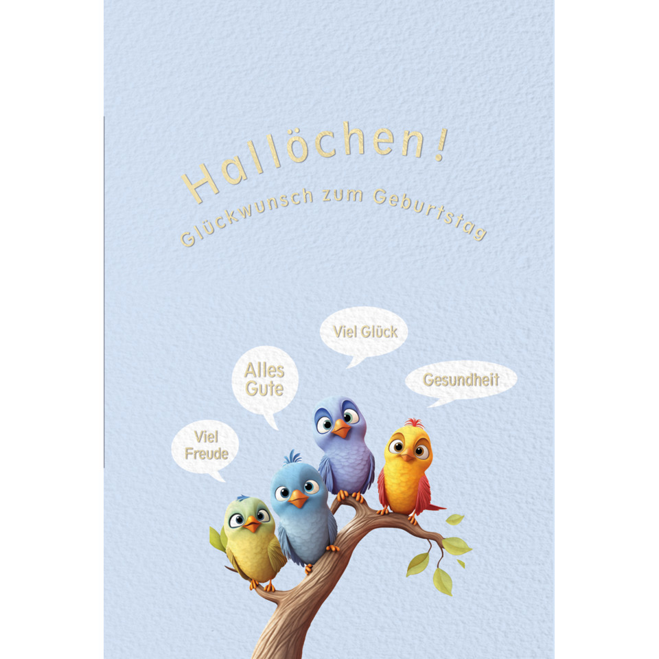 Grußkarte, Geburtstag, Vögel, Pastell, Baumzweig