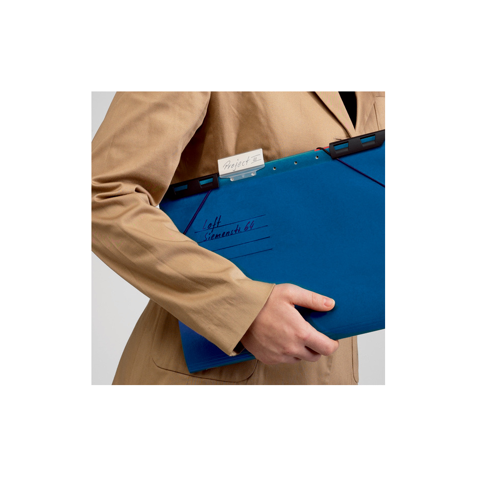 Blauer Ordner, Aktenmappe, Klemmbadge, Kunststoffclip, Beige Jacke