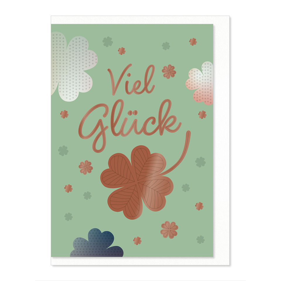 Grußkarte, Glückwunsch, Kleeblatt, Blumen, Pastellgrün