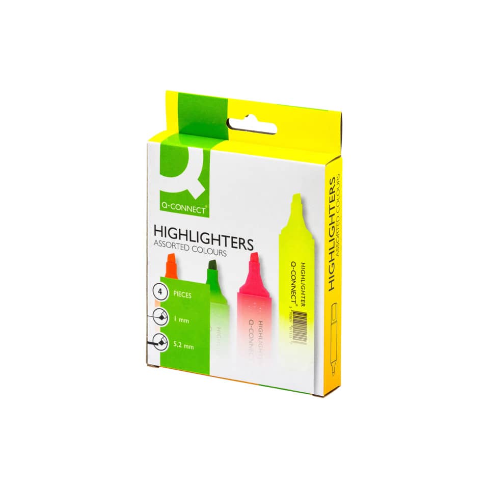 Textmarker, 4 Stück, sortiert Q-CONNECT KF01116 Flasche, Essen, Würzen, Sirup, Kiste