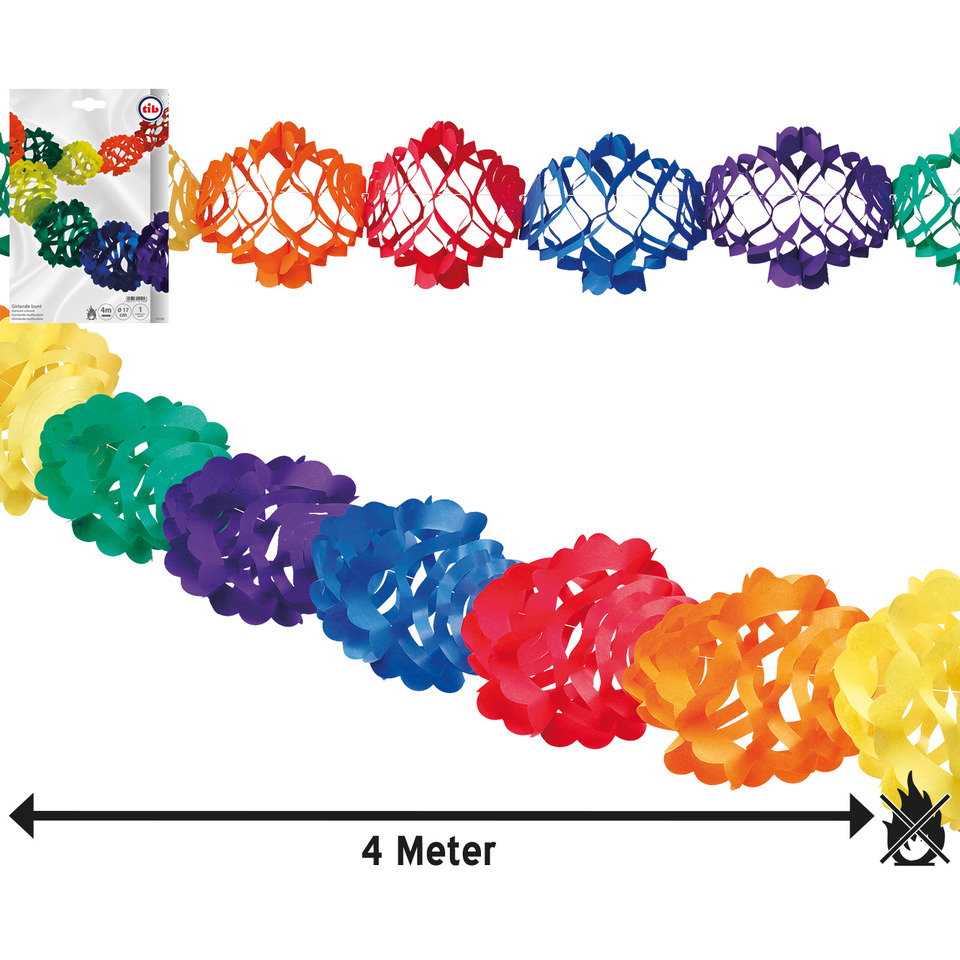 Hängedeko, bunte Girlande, Papiergirlande, 4 Meter Länge, Kränze/Girlanden