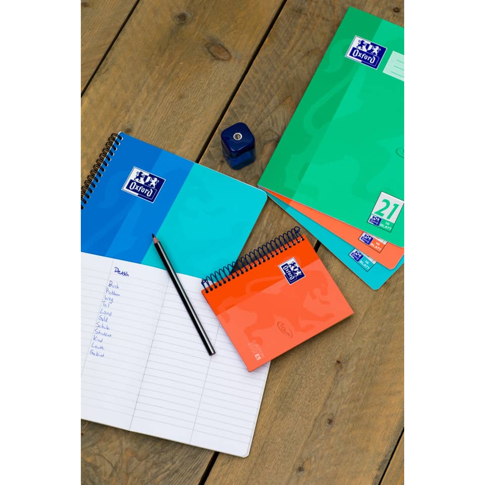 notebook, spiral bound, blue notebook, orange notebook, Oxford brand